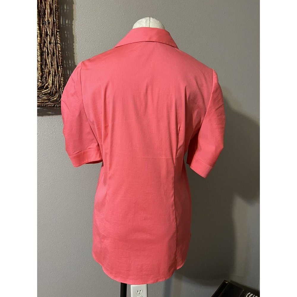 Lafayette 148 NY Shirt Coral 6 Small Short Ruched Sleeve Stretch Cotton - Picture 8 of 10